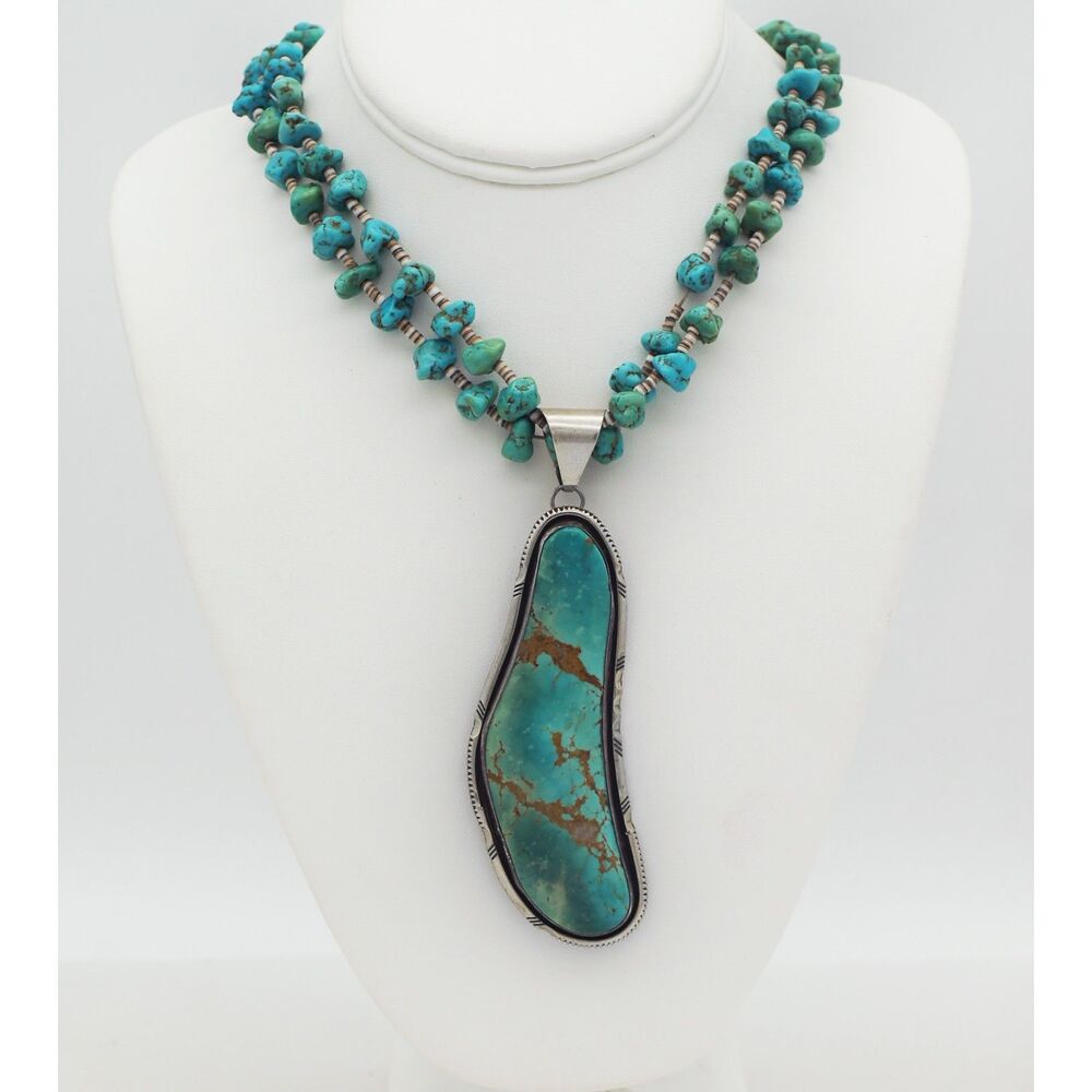 Native American BEA Silver Turquoise Pendant Turquoise Nugget & Heishi Necklace